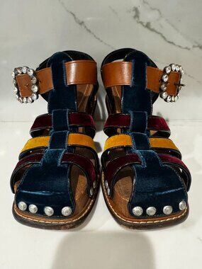 Coach Colorful Velvet & Leather Wood Block Shoes Size 6-7